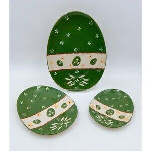 Temp-tations Old World Green Set of 3 Egg Shaped Nesting Platters Plates Easter